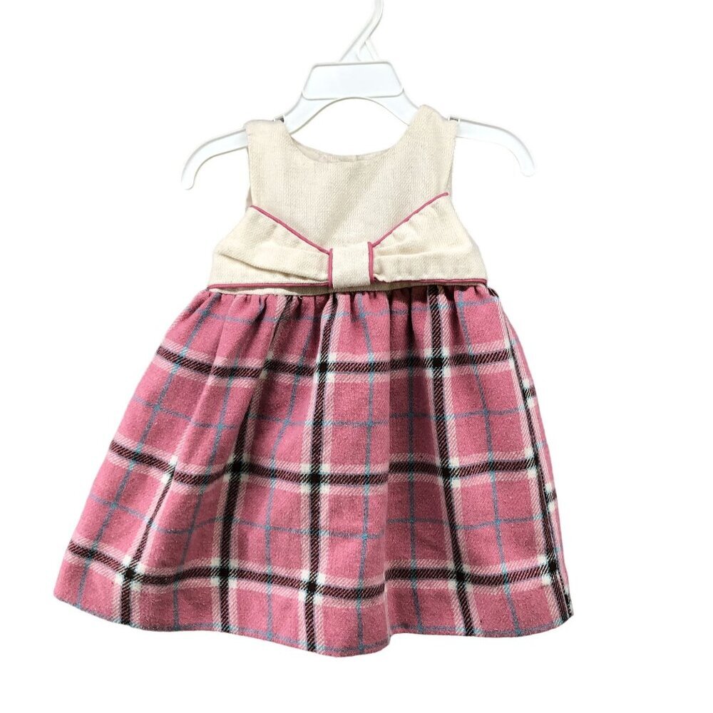 Vintage Polly Flinders Dress Girls 18M Wool Blend Pink Plaid Pinafore Sleeveless